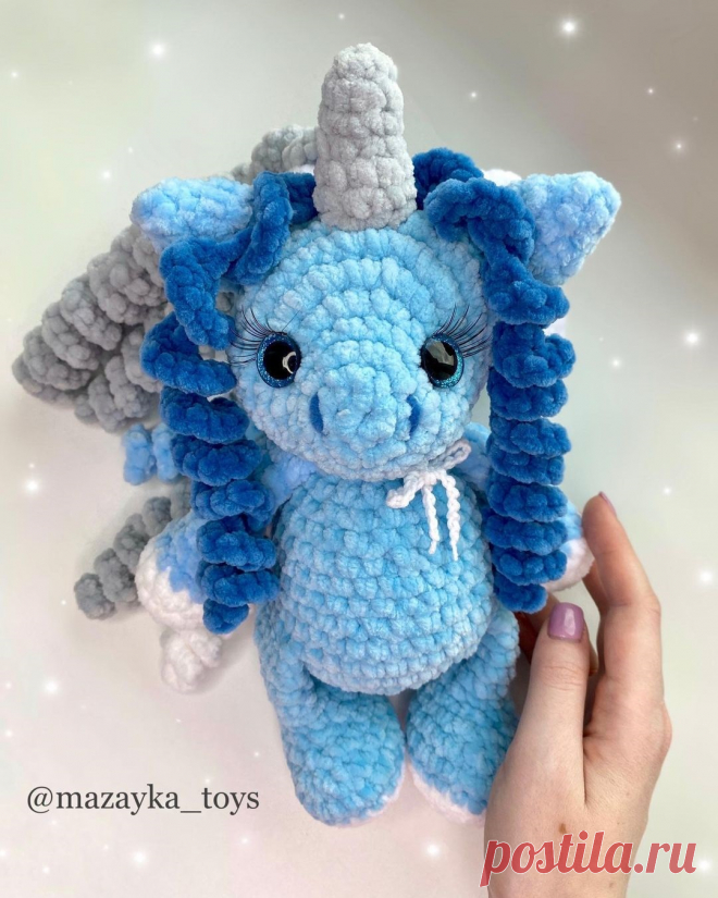 PDF Плюшевый Единорог крючком. FREE crochet pattern; Аmigurumi animal patterns. Амигуруми схемы и описания на русском. Вязаные игрушки и поделки своими руками #amimore - большой плюшевый единорог, единорожка из плюшевой пряжи.