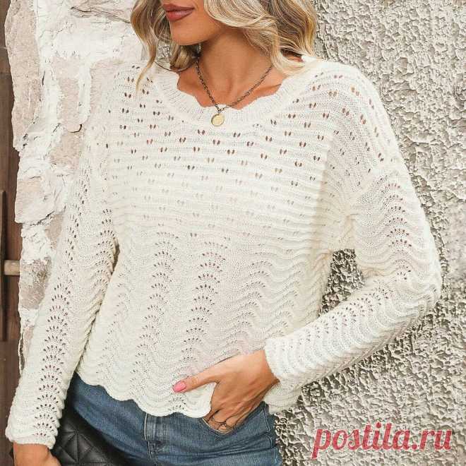 Джемпер с узором «павлиний хвост» и простым ажуром (схема узора)