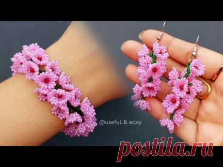 CHERRY BLOSSOM🌸 BEADS JEWELRY MAKING//BRACELET & EARRINGS// Useful & Easy