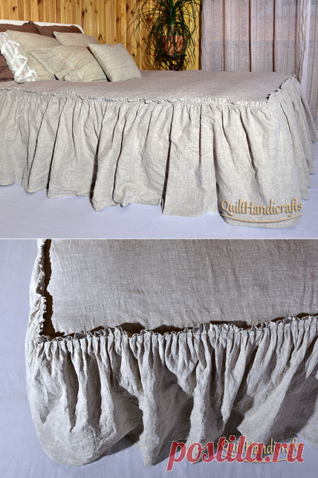 Bed Coverlet DROP length 15 38cm linen Bed by QuiltHandicrafts