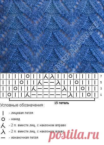 Ажурный узор "Елочка" | каталог вязаных спицами узоров