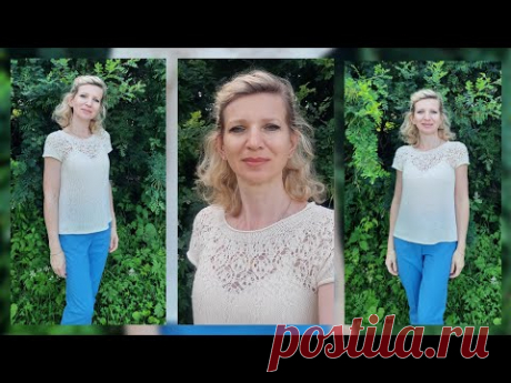 Кофточка спицами с красивой ажурной кокеткой./Подробный МК 🧶