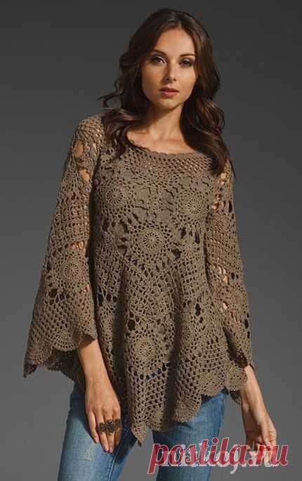 Вязание из мотивов, кофточка – пончо и топ » Ниткой - вязаные вещи для вашего дома, вязание крючком, вязание спицами, схемы вязания