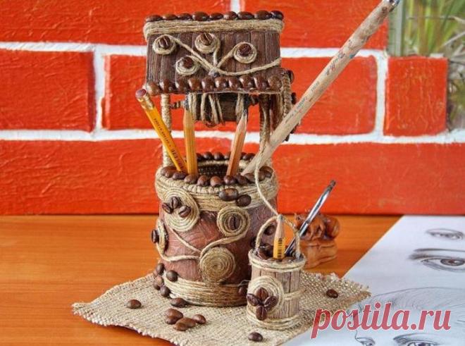 Декоративная кофейная фигурка Сегодня попробуем сделать еще декоративную кофейную фигурку — «Колодец». В интерьере смотрится очень оригинально, приятно пахнет кофе, можно использовать как настольную подставку для канцелярии.Матери...