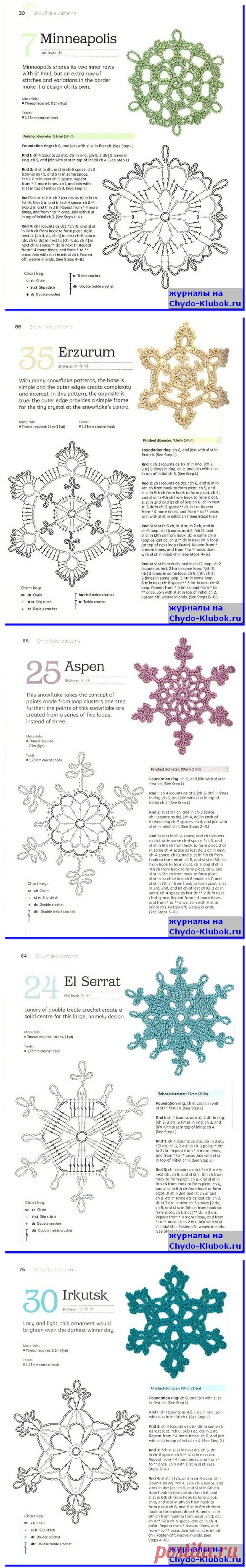 Снежинки вязаные крючком Crochet snowflakes step by step |➲ журналы на ЧУДО-КЛУБОК ✶