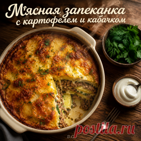 Мясная запеканка с картофелем и кабачком