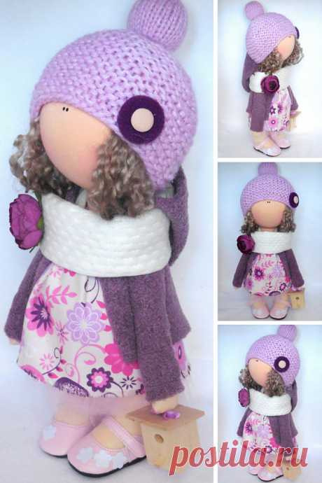 Fabric doll Handmade doll Purple doll Soft doll Cloth doll