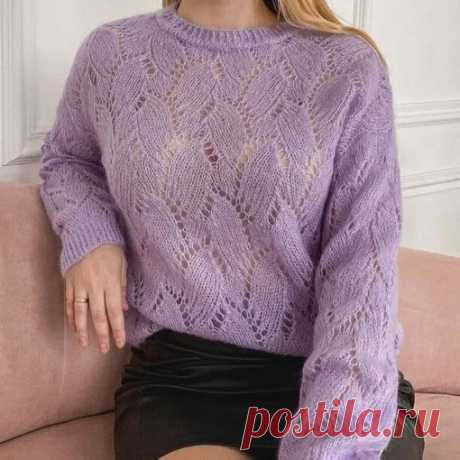 Мохеровый джемпер ажурным узором спицами. Схема узора. / knittingideas.ru