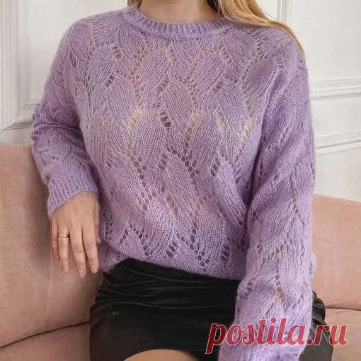 Мохеровый джемпер ажурным узором спицами. Схема узора. / knittingideas.ru