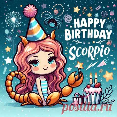 Mystical Scorpio birthday e-card with constellation design and deep purple elements.