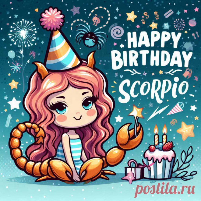 Mystical Scorpio birthday e-card with constellation design and deep purple elements.