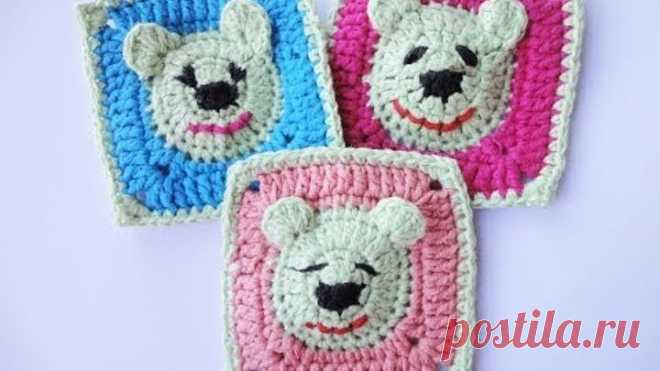 Квадратный мотив с мишкой  The square motif with bear Crochet