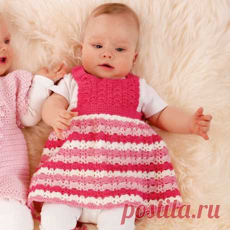 Розовый сарафан в полоску - схема вязания крючком. Вяжем Сарафаны на Verena.ru
