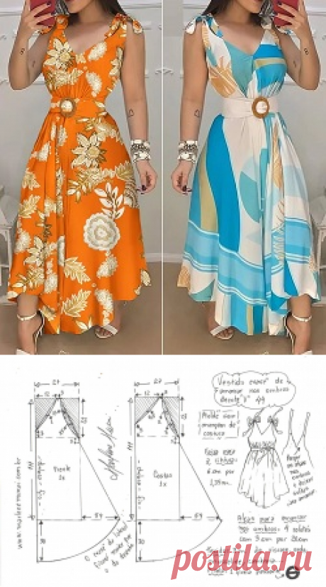 Vestido evasê com alças de amarrar – Marlene Mukai