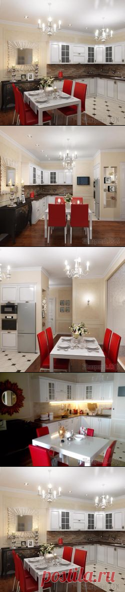 Кухня с красными стульями