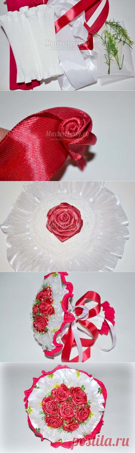 Букет из атласных лент. Розы для невесты. Мастер-класс
