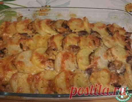 Мясо, запечённое с картофелем и грибами