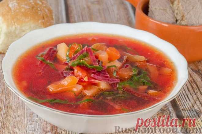 Рецепт: Красный борщ со свекольной ботвой (без капусты) на RussianFood.com