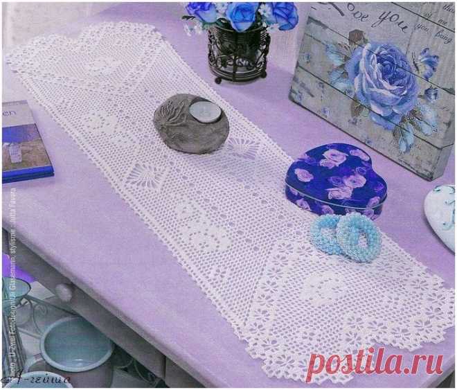 ФИЛЕЙНОЕ ВЯЗАНИЕ, ФИГУРНАЯ ДОРОЖКА С РОЗАМИ..