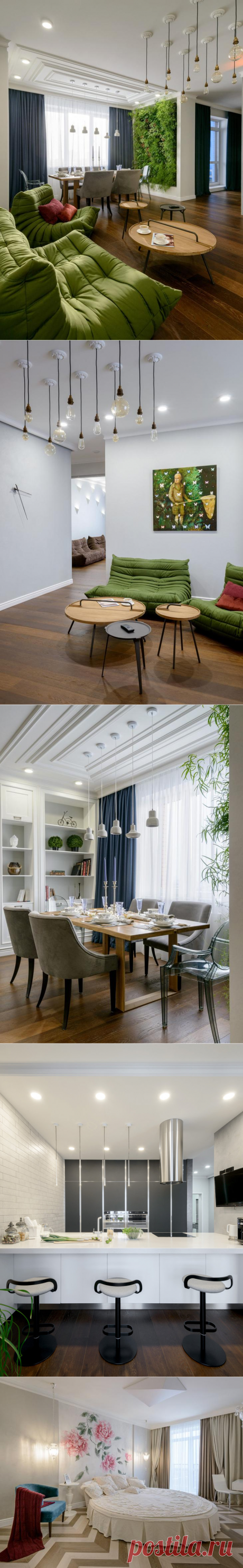 Дизайн светлой квартиры с фитостеной в Новосибирске