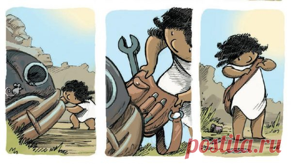 Но главный действующий персонаж книжки все же не Малыш Робот, а его подружка. Маленькая девочка, ловко орудующая гаечным ключом. Она может собрать и разобрать что угодно.