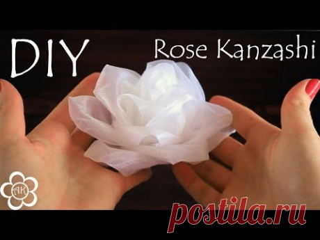 Белая роза из органзы / Kanzashi Rose Tutorial