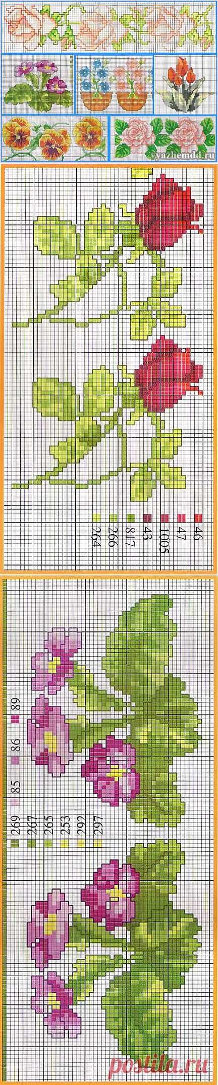 Маленькие схемы вышивки цветов | Милые мелочи