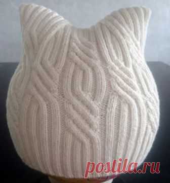 Котошапки - шапочки с ушками связанные спицами - Modnoe Vyazanie ru.com