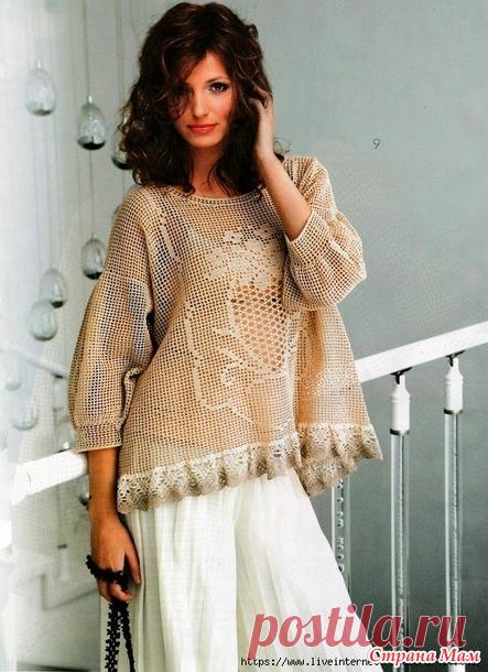 Ананас. Филейный джемпер в стиле оверсайз. - Все в ажуре... (вязание крючком) - Страна Мам