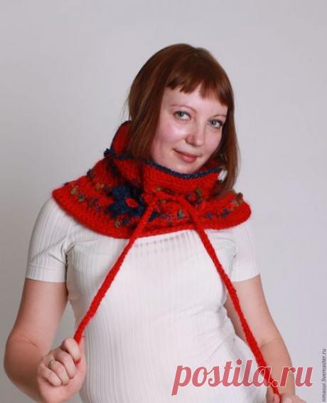 Купить Снуд из мохера &quot;Красный-прекрасный&quot; - ярко-красный, однотонный, снуд, снуд вязаный
