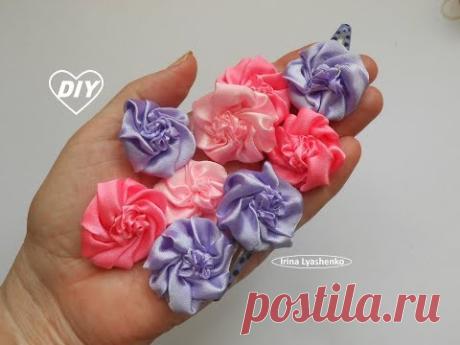 Маленькие цветочки из ленты на зажим МК/ DIY Small Ribbon Flowers/PAP Pequeñas flores de cinta#232