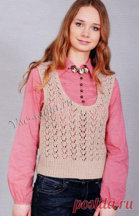 Ажурный жилет кофейного цвета - Жилеты, безрукавки спицами