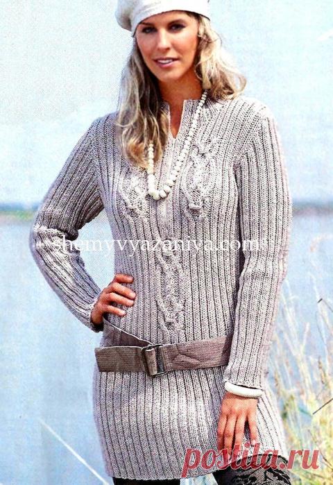 Меланжевое платье с косами