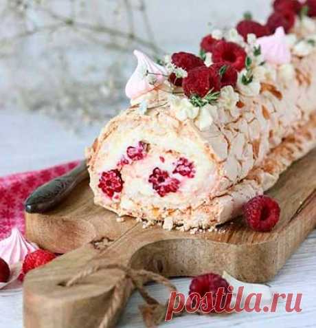 Меренговый рулет кокос-малина-маскарпоне – пошаговый рецепт
