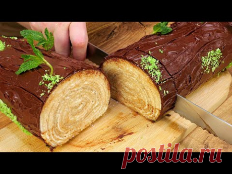 Блинный рулет торт &quot;Полено&quot;. Мягкий, нежный и невероятно вкусный. Отличное завершение Масленицы.