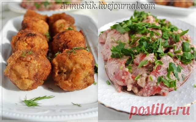 Грибы с мясом и Перцы с орехами.