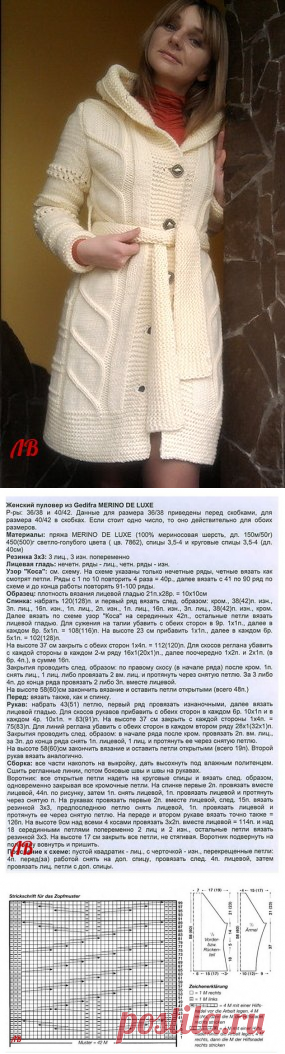 Женский кардиган и мужской пуловер вязанные спицами оригинальными узорами