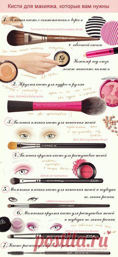 Сделала памятку про кисти, которых достаточно для любого макияжа. Сохраните картинку и вдохновляйтесь  Помните, что простые и понятные формы дают лучший результат. Плоскими кистями покрываем поверхность, круглыми делаем плавные переходы, смешивая и растушевывая краски. Ворс у круглых кистей должен... Читать дальше →