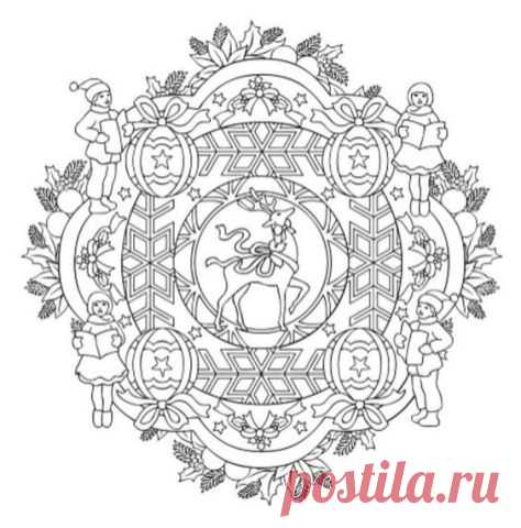 Новогодние мандалы раскраски - распечатать в хорошем качестве бесплатно