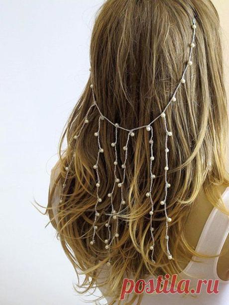 Fancy - Wedding crochet Headband Hairband pearl Weddings hair by selenayy