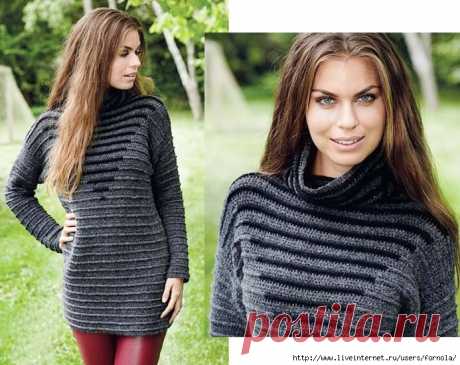 ТУНИКА КРЮЧКОМ Размеры S (M) L (XL) Вам потребуется Пряжа (83% шерсти альпака, 17% нейлона; 25 г/125 м) – 6 (17) 18 (19) мотков серой, 3 (3) 4 (4) мотка черной; крючок № 5,5 и 6.