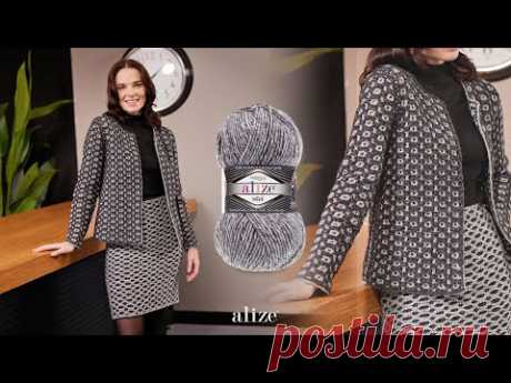 Комплект из кардигана и юбки крючком с Alize Superlana Midi