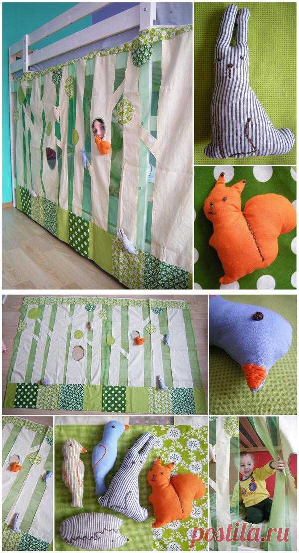 Ребенок в детской как в лесу.