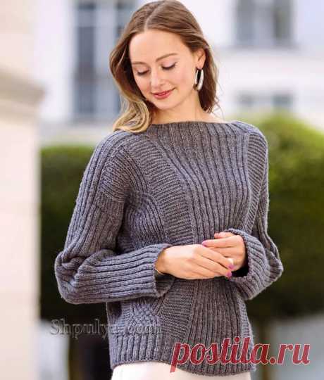 Пуловер с кокеткой с перекидным плечом — Shpulya.com - схемы с описанием для вязания спицами и крючком