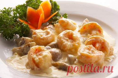 Как приготовить креветки с грибами