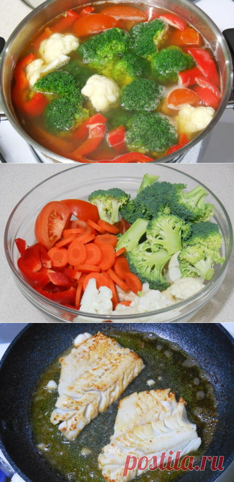 Рыбный суп с брокколи и цветной капустой
