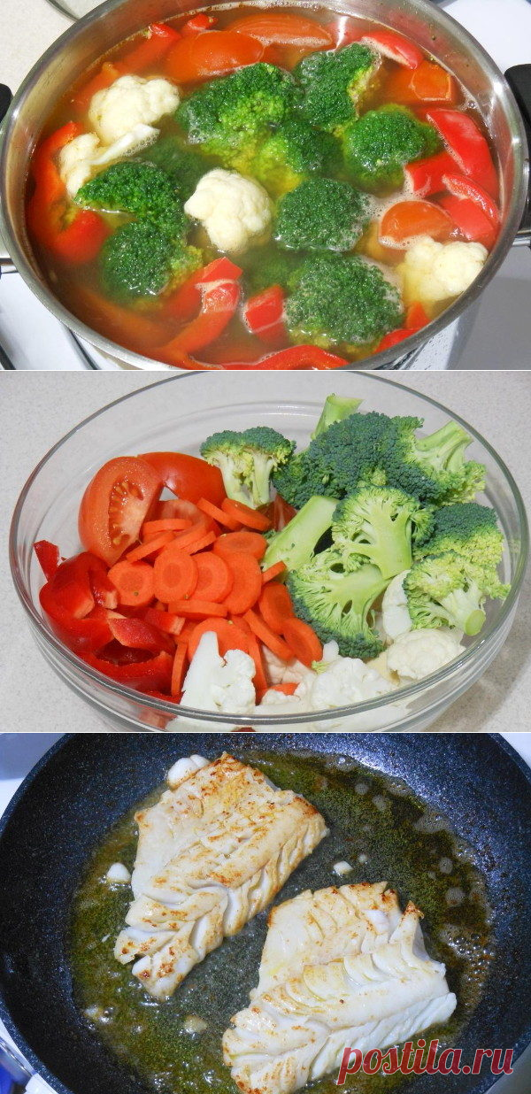 Рыбный суп с брокколи и цветной капустой