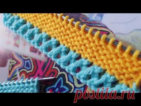 Горизонтальная кайма на спицах🌺knitting pattern.