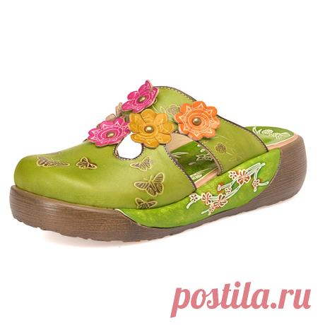Womens platform sandals anti slip wooden bottom casual comfort handmade flower beach shoes vintage walking hiking camping slippers Sale - Banggood.com