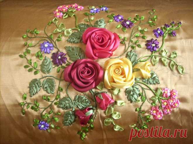 Вышивка лентами. Идеи.